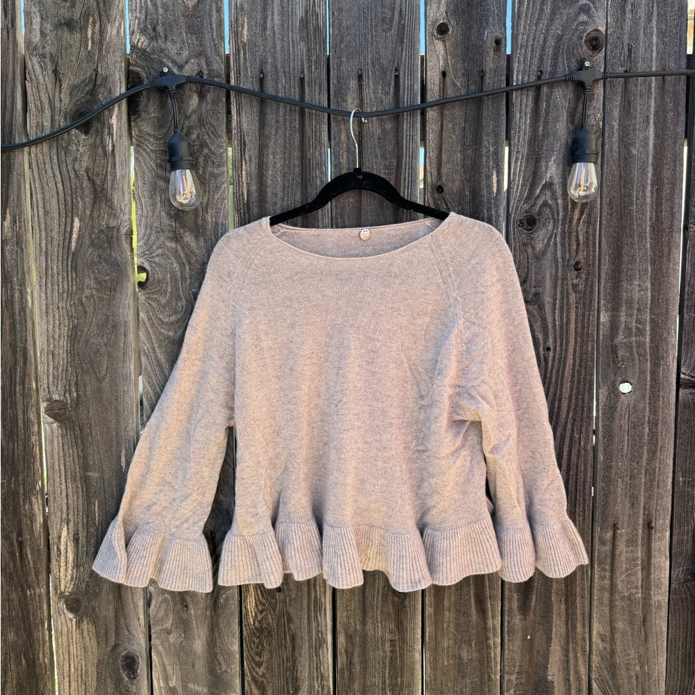 Margaret O'Leary Light Grey 100% Cashmere Loose Fit Scoop Neck Long Sleeve Blous